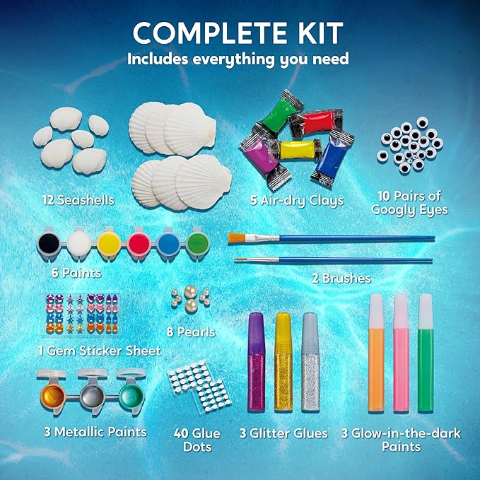 Klever Kits 12 Glow in The Dark Sea Shell Painting Kit-Arts & Crafts for Boys and Girls Ages 6-12, Art Supplies, Kids Craft Paint Kits, Creative Art Toys for Birthday Party Gift