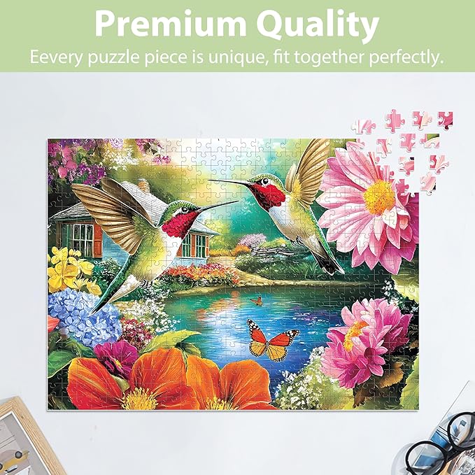 500 Pieces Puzzles for Adults Puzzle Hummingbird Flower Jigsaw Puzzles 500 Piece for Adults Kids Seniors, Letters on Back Challenging Toys Great Gift for Family Friends 20.5 x 15 in