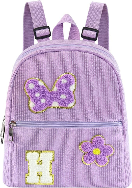 2 3 4 5 6 Year Old Girl Gifts Chenille Initial Mouse Bow Mini Backpack, Corduroy Toddler Backpacks Christmas Birthday Gifts for Girls 2-4 5-6, Purple Mini Diaper Bag Must Haves for Park Travel H