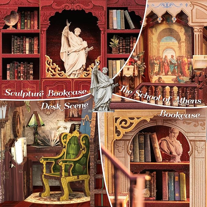 Fsolis Book Nook Kits, DIY Miniature House Kit 3D Puzzles for Adults Tiny House Mini Craft Bookshelf Nook Decor Gifts for Women Teenagers Book Lovers (Library of Wisdom)