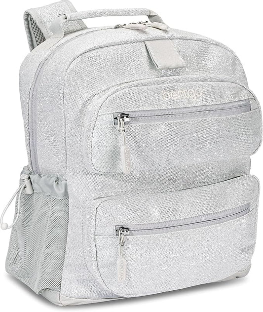 Bentgo Kids Glitter Backpack - Lightweight 14” Backpack for School, Travel & Daycare, Ideal for Ages 4+, Durable & Water-Resistant, Roomy Interior, & Loop for Lunch Bag (Glitter Edition - Silver)