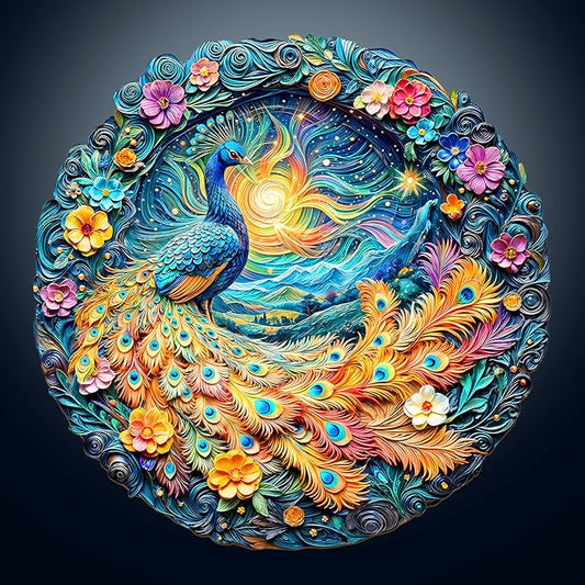 Wooden Puzzles for Adults - Unique Animal Shaped Peacock Puzzle, 3D Vision Wooden Jigsaw Puzzle, Christmas Birthday Gifts for Friends/Family, Home Decor 13.4 * 13.4in 300pcs