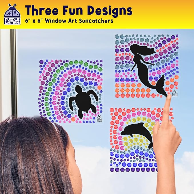 SUNGEMMERS Gem Window Art Suncatcher Kit for Kids 6-8 9 10 11 12 - Birthday Gifts for 7 Year Old Girl, Fun Diamond Art Summer Mermaid Gifts for Girls - Arts & Crafts for Kids, Toys for Ages 5-7
