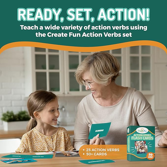 50 Action Verbs Flash Cards - Vocabulary Builder for Speech Therapy, ESL & Homeschooling | Realistic Diverse Pictures for Kids & Adults with Autism, Dementia, Aphasia, SLP | Educational Learning Cards