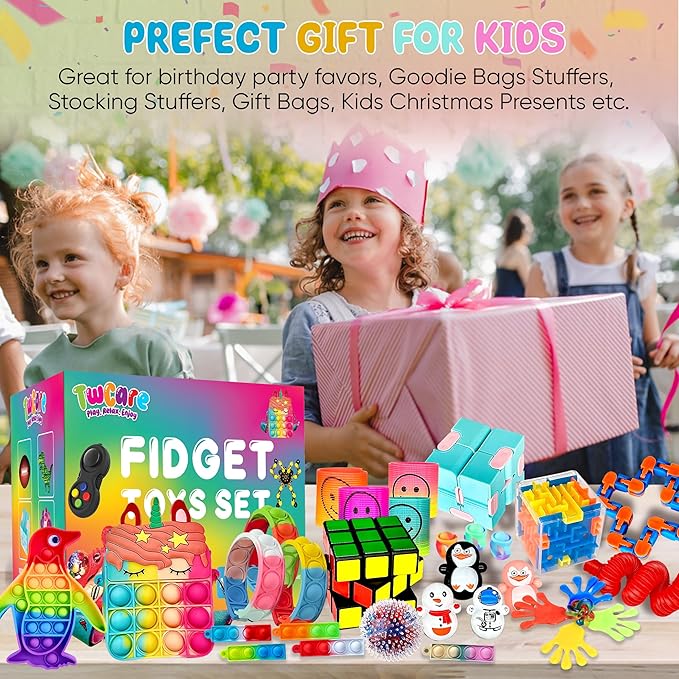 120 Pcs Fidget Toys Pack, Pop Sensory Party Favors Set Gifts for Kids Adults Boy Girl Stocking Stuffers Autistic Bulk Goodie Bag Filler Treasure Box Classroom Prizes School