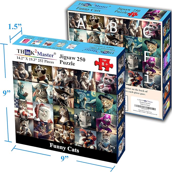 Think2Master Funny Cats 250 Pieces Jigsaw Puzzle Featuring heartwarming Kittens and Cats. Fun Toy for Kids, School & Families. Great Gift for Boys & Girls Ages 8+. Size: 14.2” X 19.3”
