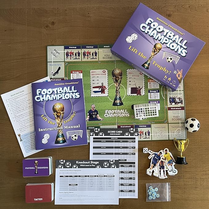 Football Champions Board Game - Family Board Games for Kids and Adults - Soccer Strategy Board Game Ages 14+ - Sports Trivia Game for 1-4 Players - Limited 2023 Cup Edition - by SanDim Creations