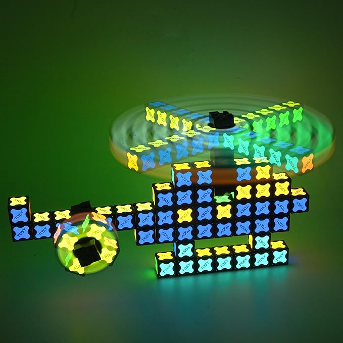 TOSY Magnet Fidget Spinner Glow - 16 Blocks, 3 in 1 Toy: Transformable Fidget Spinner, Infinity Cube, 2x2 Puzzle Cube, Glow, STEM/STEAM Magnet Tiles Birthday Gift for Kids/Boys/Girls/Adults, 2-Pack