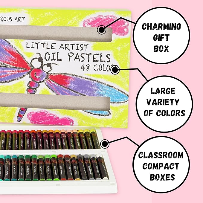 Aliferous Art Oil Pastels for Kids - 48 Color Pastels for Kids - Perfect Classroom Art Supplies - Easy to Blend with Vibrant Colors