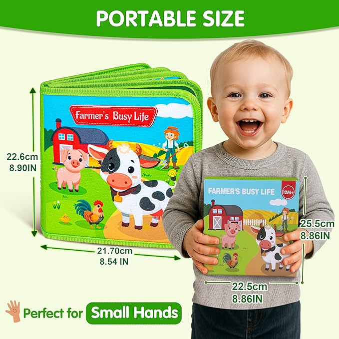 Quanquer Montessori Busy Book for Toddlers 1-3 - Farm Animal Sensory Busy Board for 1 Year Old Boys and Girls, Educational Travel Toy for Airplane Car Activities, Birthday Christmas Toddler Gifts