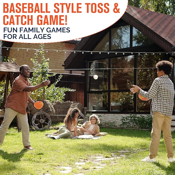 Toss and Catch Ball Game, Kids Toddler Baseball Glove & Catch Ball Toys, Kids Outdoor Games for Family, Toys for Beach Pool Yard Outside, Birthday Gift for Ages 3 4 5 6 7 8-12 (Brown 4 Pcak)