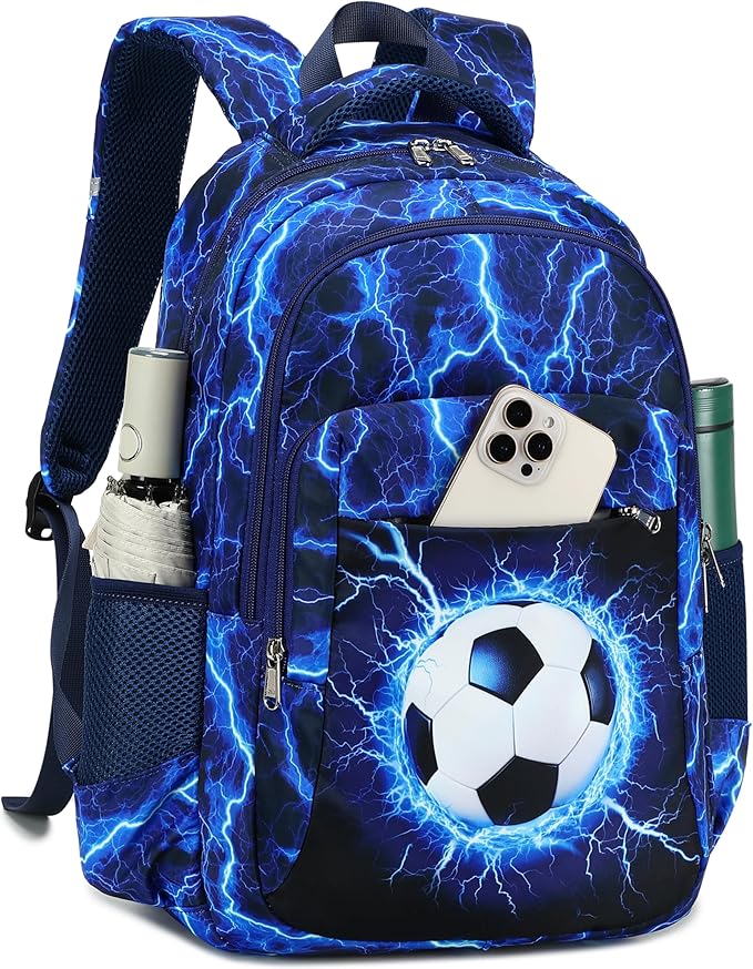 LEDAOU School Backpack for Boys Girls Soccer Kids Bookbag Elementary Middle School Bag for 8-14