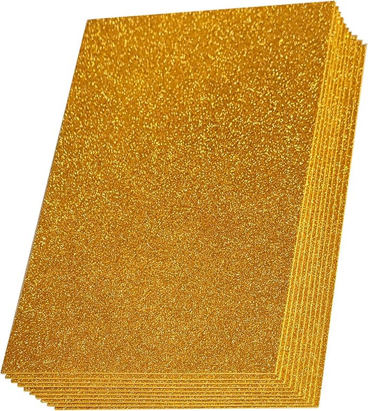 SALEMAR Gold Sticky Glitter Foam Sheets for Craft, 10 Packs Thick Self-Adhesive Sparkle EVA Paper Stickers for School Projects, 30 x 20cm