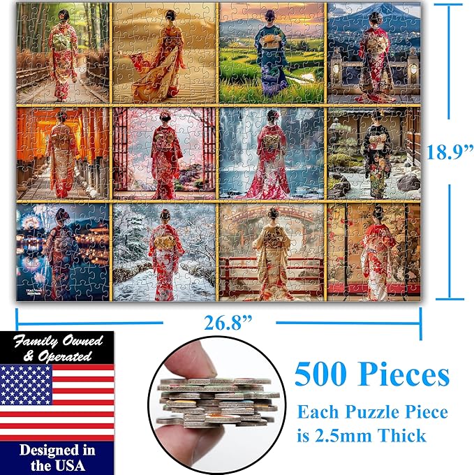 Think2Master Beautiful Kimonos from Japan 500 Pieces Large Format Jigsaw Puzzle for Kids 12+, Teens, Adults & Families. Elegant Colorful Dresses Vibrant Colors, Cultural Art Size: 26.8” X 18.9”