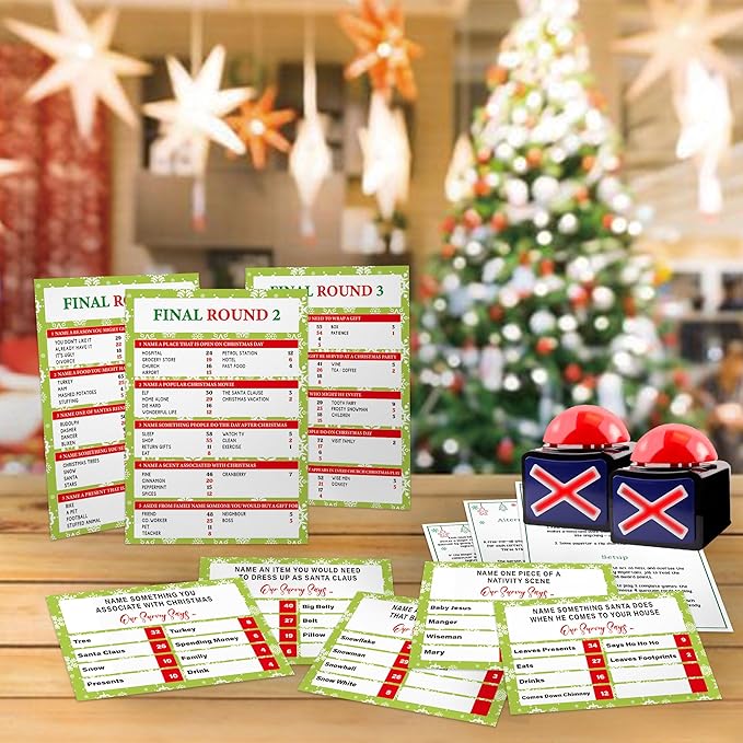 Christmas Family Feud Game with Buzzers, Funny Christmas Party Games, Christmas Trivia Game, Holiday Games for Adults Family Groups SD-WFB01