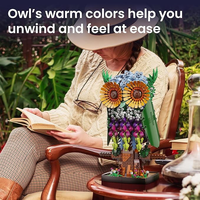 Sillbird Flower Owl Building Set for Adults and Teens, Buildable Floral Animal Model Kit for the Home Decor & Office Display, Birthday Gift Toys for Women Girlfriend Kids age 10 Years and up(1215 Pcs)