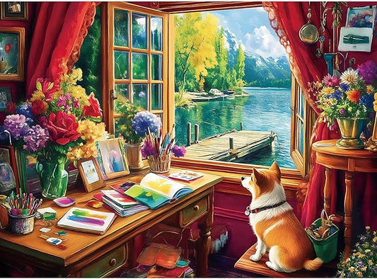 500 Piece Puzzle for Adults, Jigsaw Puzzle, Dog Puzzle – Dog Painting by The Window, Relaxing for Family, Kids and Adults, and Fun Activity (20.5" x 15")