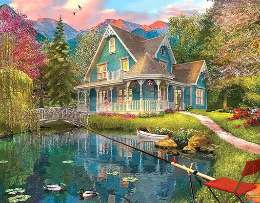 100 Piece Puzzles for Kids Summer House 100 Piece Puzzles for Adults, Mountain Villa Landscape 100 Pieces Puzzle for Kids Ages 4-8, Mountain Cottage Oil Painting Puzzle for Seniors Teens