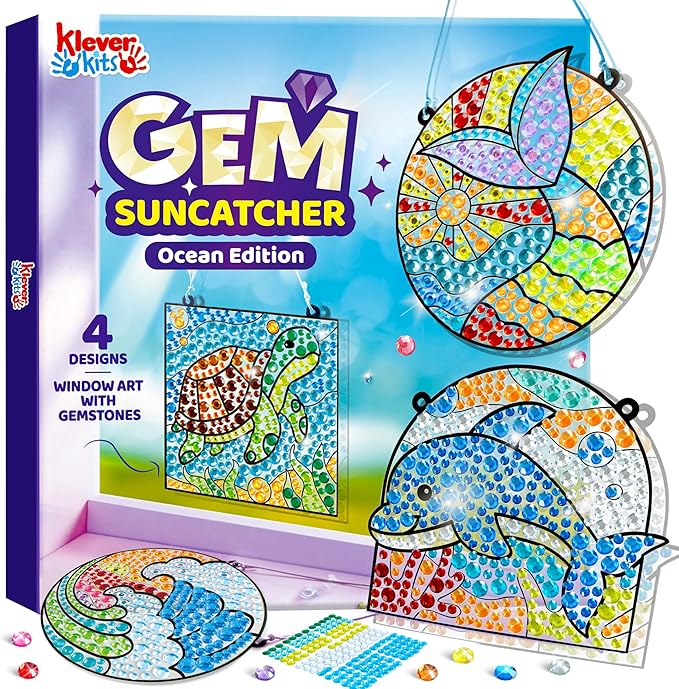 Klever Kits Diamond Art Kits for Kids, 4PCS Gem Painting Kit, Window Art Suncatchers Mosaic Kits Crafts for Girls Boy Birthday Gifts Toys Age 6+