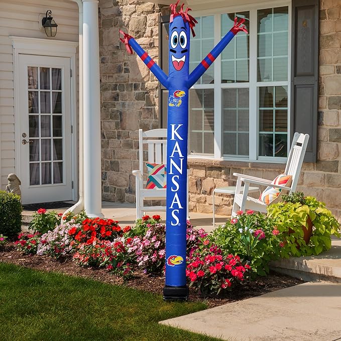 NCAA Kansas (KU) Football Wacky Waving Inflatable Tube Guy with LED Lights & Built-in Blower - 6" x 36" x 96" Inflatable Tube Man Crazy Sports Fan Outdoor Party Decoration