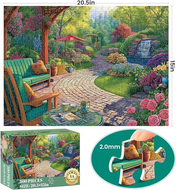 500 Piece Puzzles for Adults,Beautiful Flower Garden Puzzle for Kids Teen Adults,Recycled Paper Unique Fun Jigsaw Puzzle 500 Pieces,Challenging Family Game Gift for Friends Men Women Seniors,20.5*15In