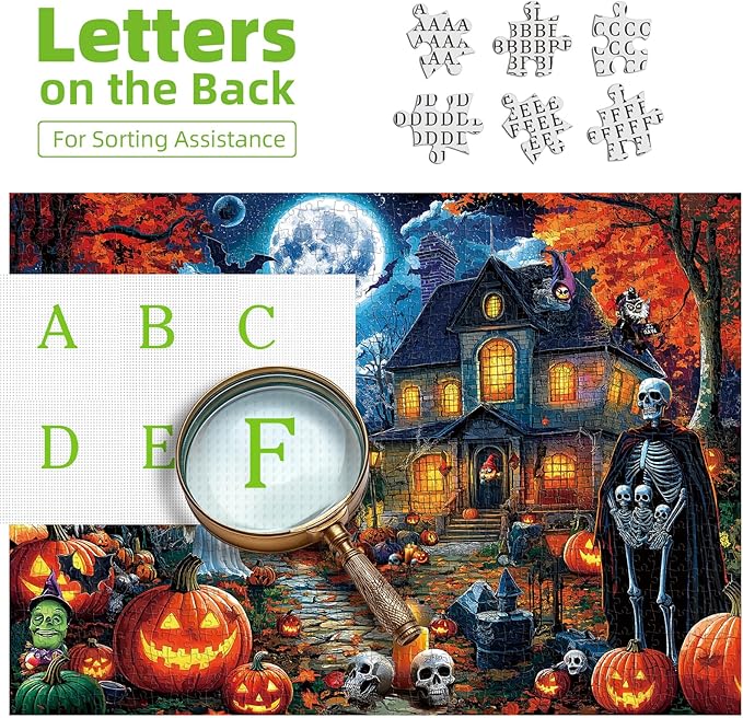 Halloween Night Puzzles for Adults 1000 Pieces Haunted Mansion Scene Jigsaw Puzzles with Full Moon, Horror House Ghosts Challenging Unique for Adults & Families