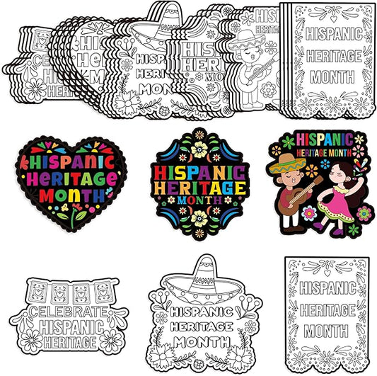 Dvbonike 24Pcs Hispanic Heritage Month Crafts for Kids - Color Your Own Spanish Craft Kit Latino American National Decor Coloring Card DIY Drawing Party Gifts Home Classroom Art Activity Supplies