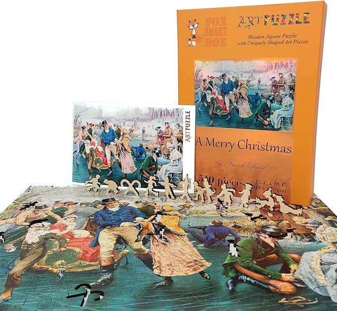 Wooden Jigsаw Puzzle for Adults - Uniquely Shaped Pieces - Made in The USA by FoxSmartBox - 510 Pieces - A Merry Christmas