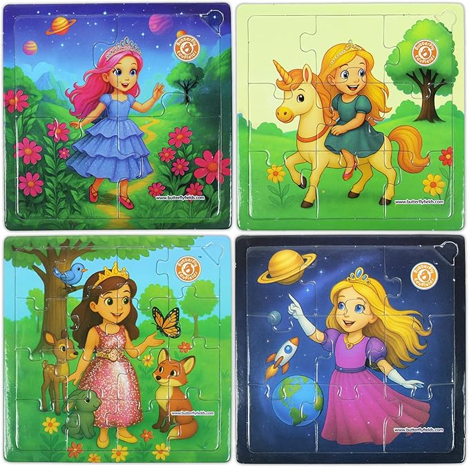 Butterfly EduFields 4-in-1 Princess β & Unicorn Jigsaw Puzzles for Girls | 38 Pcs Puzzle Toy for Kids Age 3 4 5 6 7 Years | Preschool Learning with Coloring Sheets | Birthday Gift for Girls