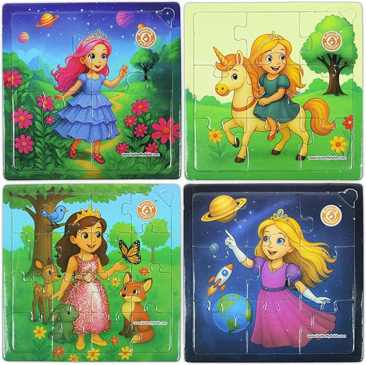 Butterfly EduFields 4-in-1 Princess  & Unicorn Jigsaw Puzzles for Girls | 38 Pcs Puzzle Toy for Kids Age 3 4 5 6 7 Years | Preschool Learning with Coloring Sheets | Birthday Gift for Girls