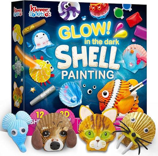 Klever Kits 12 Glow in The Dark Sea Shell Painting Kit-Arts & Crafts for Boys and Girls Ages 6-12, Art Supplies, Kids Craft Paint Kits, Creative Art Toys for Birthday Party Gift