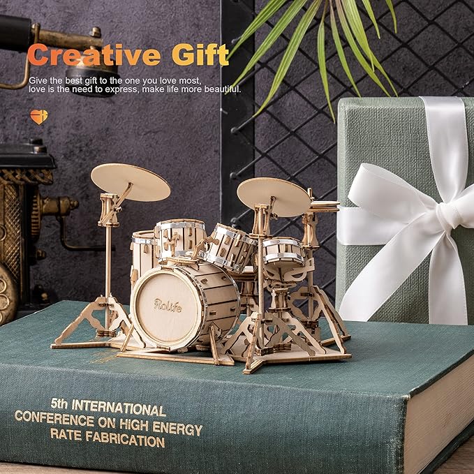 Rolife 3D Wooden Puzzles Model Kit for Adults and Teens to Build Musical Instrument Series (Drum kit)