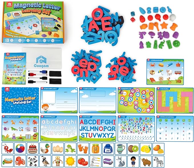 Coogam Preschool Alphabet Learning Activities, Magnetic EVA Letters Matching & Handwriting Game, Educational ABC Recognition with 6 Pattern Cards, Phonic Manipulatives Toys for Kids Age 3+