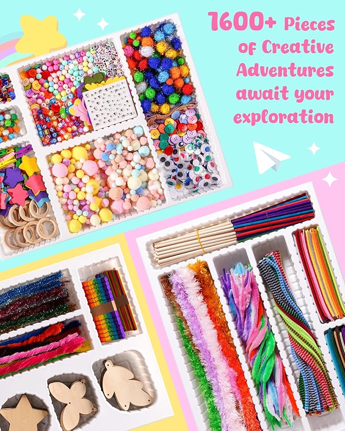 Wowood Arts and Crafts Kit for Kids - Over 1600 Pieces of DIY Craft Supplies! Creative Hobby Fun Activity Toys & Perfect Gifts for Girls and Boys Ages 8-12 to Spark Imagination and Joy(PA002)