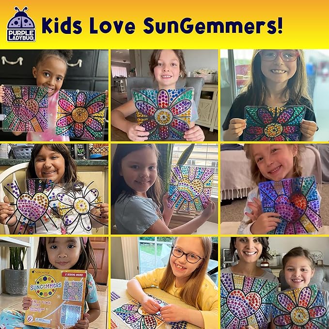 PURPLE LADYBUG SUNGEMMERS Window Gem Art Suncatcher Kits - Summer Activities for Kids, Birthday Gifts for Girls & Boys, Crafts for Ages 4-10, Fun DIY Art Kit for Kids 6-12
