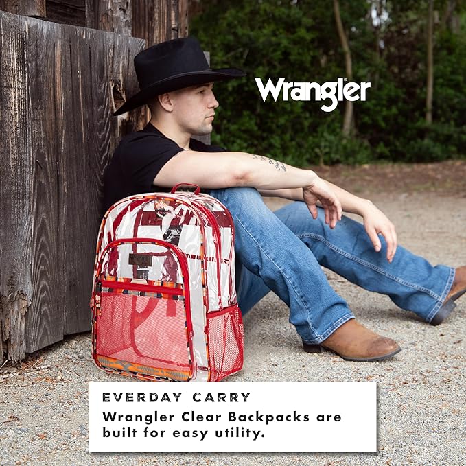 Wrangler Clear Backpack for Girls- Water Resistant Clear Bookbag, Plastic See Through Backpack for Stadium Events and School