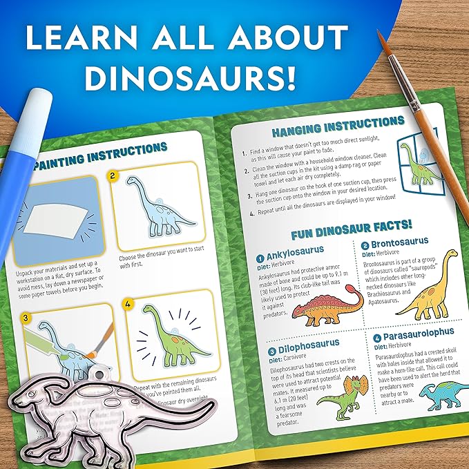 Blue Marble National Geographic Kids Stained Glass Kit - Glow in The Dark Dinosaur Toys, Kids Arts and Crafts Set, Window Sun Catchers, Kid Crafts Ages 4-8, Window Art Craft Kit, Suncatcher