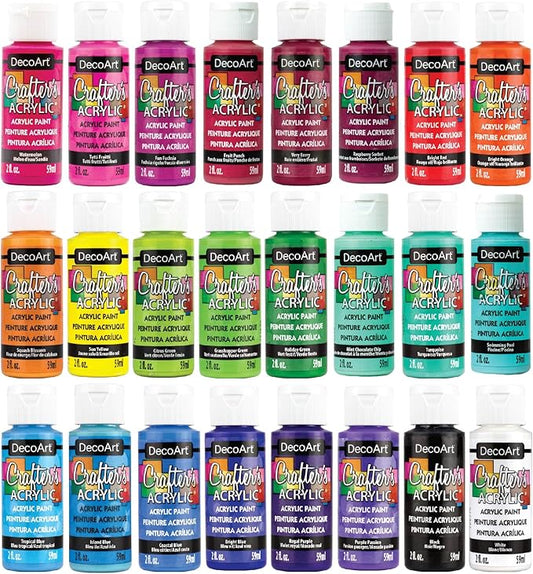 DecoArt Crafter’s Acrylic Paint Set, 24 (2 fl oz/59 ml) Assorted Bright Colors, DIY Arts And Crafts Acrylic Paint For Kids And Adults, 48 Fl Oz(Pack of 1)