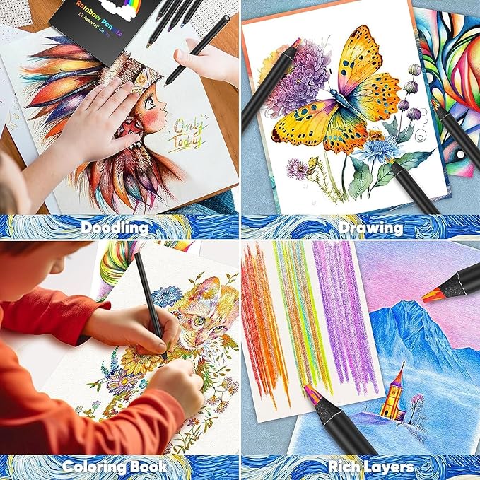 Hapikalor 8-Color Rainbow Colored Pencils for Adult Coloring Books, Aesthetic Drawing Pencils, Jumbo Coloring Pencil, Art Supplies for Adults, Cute Art Kit Fun Color Pencil Set, Gifts for Kids