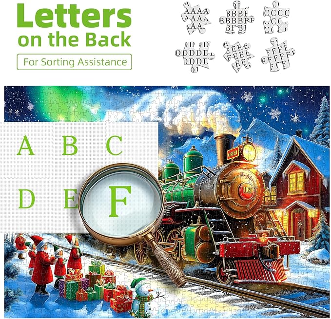 Blueforest Christmas 1000 Piece Jigsaw Puzzle for Adults - 27.5x19.7 Inches Holiday Train Scene with Aurora & Santa, Challenging Fun Adult Puzzles, Home Decor