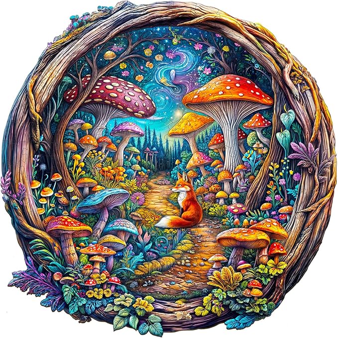 Wooden Puzzles for Adults, Colorful Mushroom Forest Wooden Jigsaw Puzzles for Adults, 3D Vision Effects Wood Puzzles Adult 200 Pieces, Unique Shape, Gifts for Friends, Wall Art Canvas (M-11.4*11.4in)