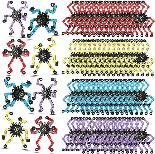 100 Pcs Funny Sensory Fidget Toy Bulk Transformable Chain Robot Finger Toys Fidget Spinners Stress Relief Fingertip Gyro Deformable Mechanical Spiral Spinner for Adult Kids ADHD(Classic)