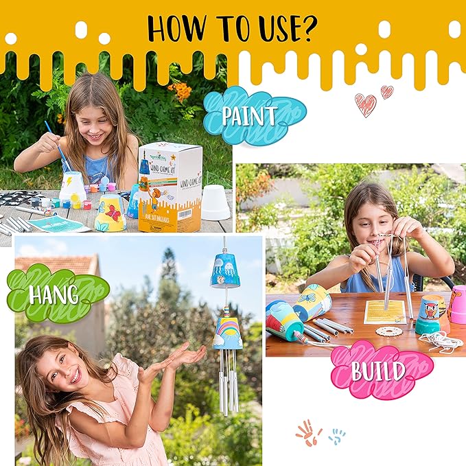 ROMI'S WAY 2-Pack Make Your Own Wind Chime Kit - Larger Bells, Stencils and Beads, Arts and Crafts for Kids Ages 8-12, 6-8 - DIY Craft Kit for Girls & Boys - Unique Art Gifts for Christmas, Birthday