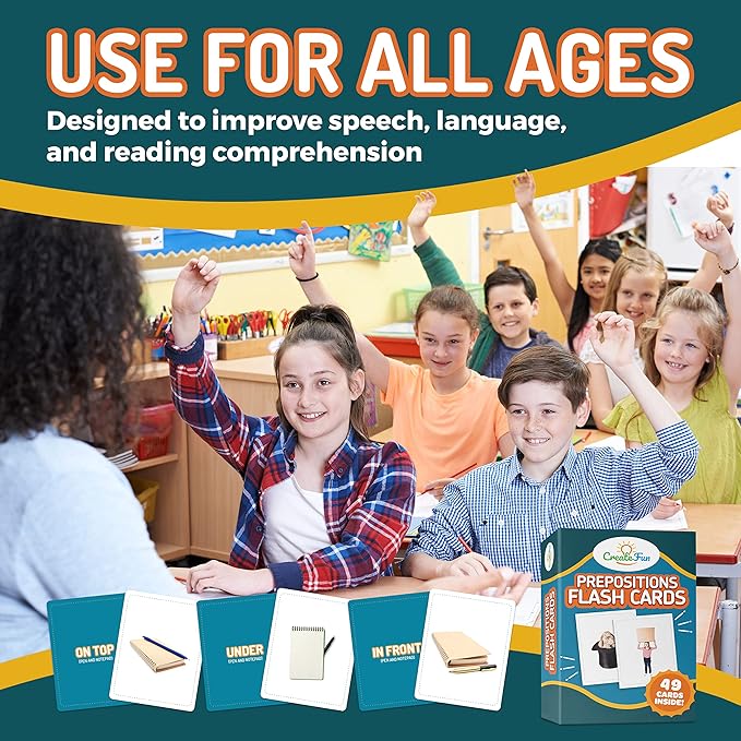 49 Preposition Vocabulary Builder Flash Cards Vol 1 Includes 7 Picture Card Prepositions with 5 Sequencing Learning Games for Kids, Parents, Teachers, ESL, Speech Therapy, Autism, ABA and Homeschool