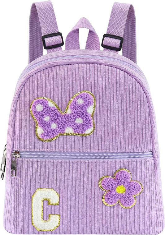 2 3 4 5 6 Year Old Girl Gifts Chenille Initial Mouse Bow Mini Backpack, Corduroy Toddler Backpacks Christmas Birthday Gifts for Girls 2-4 5-6, Purple Mini Diaper Bag Must Haves for Park Travel C