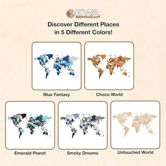 EWA Eco-Wood-Art - Wooden Puzzles for Interior and Design - World map - Souvenir, Gift, Kitchen, Home Decor, Interior (Smoky Dreams 126 Pieces)