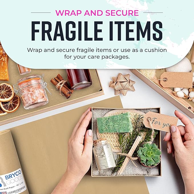 Bryco Goods 18" x 1200" Brown Kraft Packing Paper - USA Made - Versatile for Different Arts and Crafts Projects - Pin Up Your Work Or School Notes - Create Vision Board for Your Bedroom