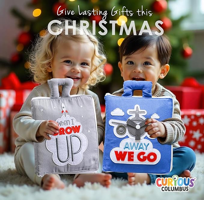 Curious Columbus Quiet Book – Away We Go Busy Book for Toddlers, Montessori Airplane Travel Toy for Preschool and Early Learning