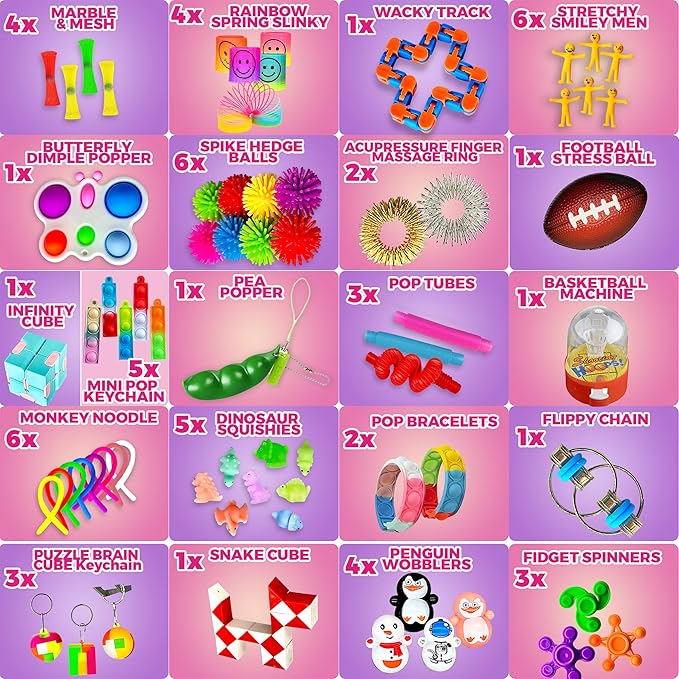 120 Pcs Fidget Toys Pack, Pop Sensory Party Favors Set Gifts for Kids Adults Boy Girl Stocking Stuffers Autistic Bulk Goodie Bag Filler Treasure Box Classroom Prizes School