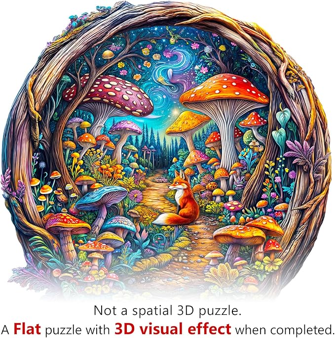 Wooden Puzzles for Adults, Colorful Mushroom Forest Wooden Jigsaw Puzzles for Adults, 3D Vision Effects Wood Puzzles Adult 200 Pieces, Unique Shape, Gifts for Friends, Wall Art Canvas (M-11.4*11.4in)